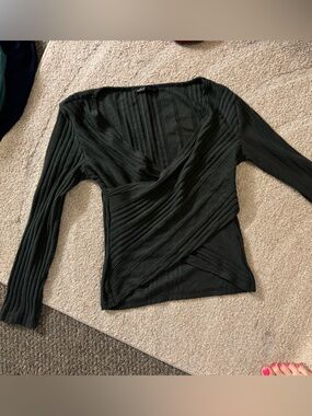 Ribbed Black Wrap-Style Top